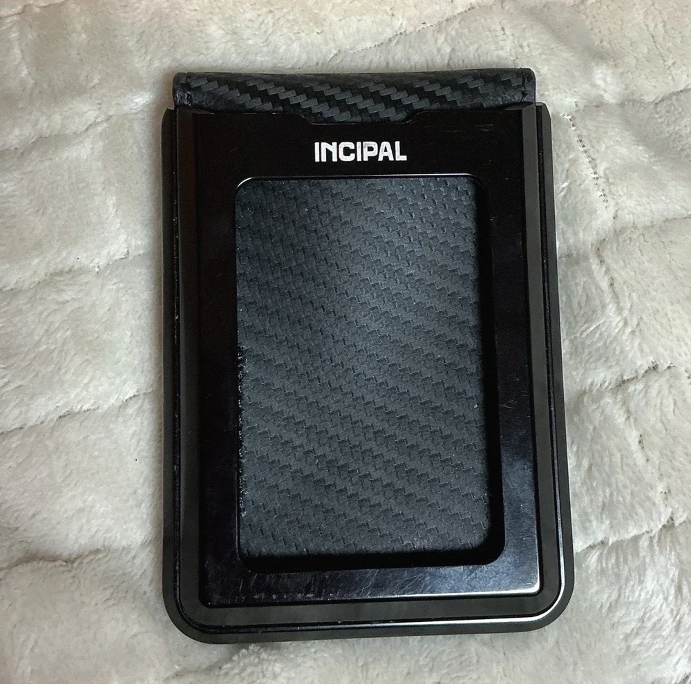 INCIPAL Carbon Fiber Minimalist Wallet Metal Frame Slim Bifold Card Holder Black